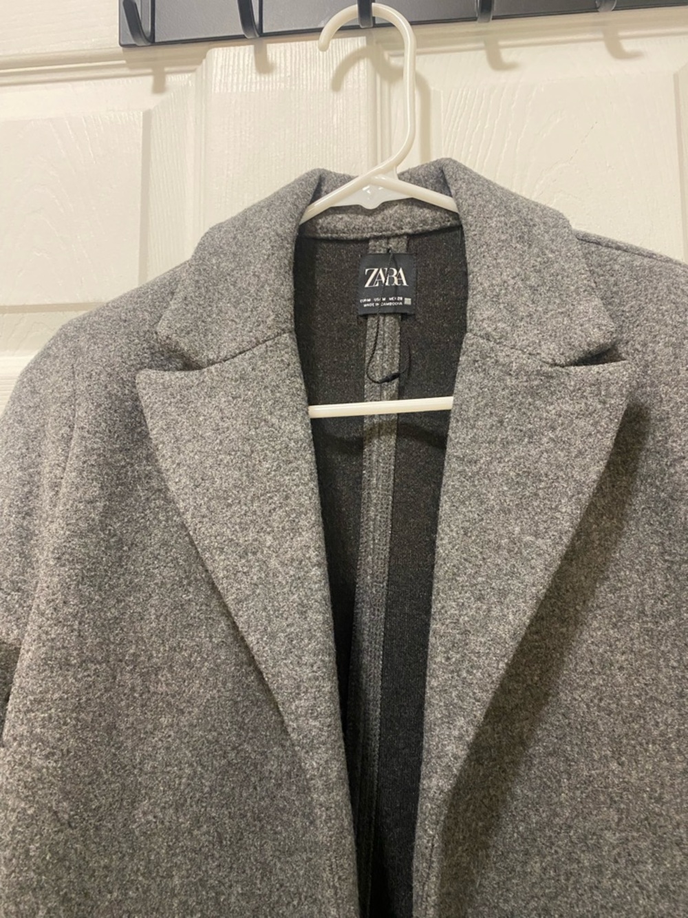 Zara Long Grey Wool-Blend Open Front Coat - Picture 3 of 4